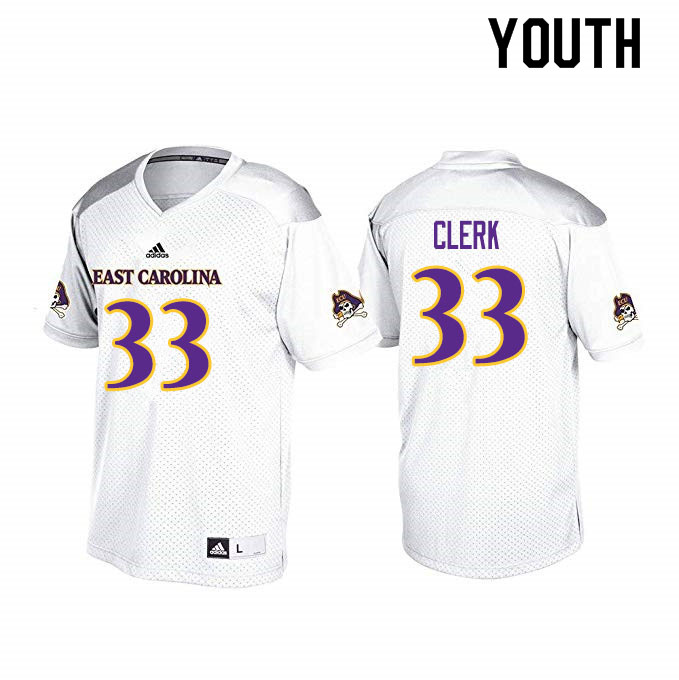 Youth #33 Nasir Clerk ECU Pirates College Football Jerseys Sale-White